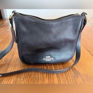 Coach Black Pebbled Leather Crossbody Bag Gold Hardware Zip Top C1554